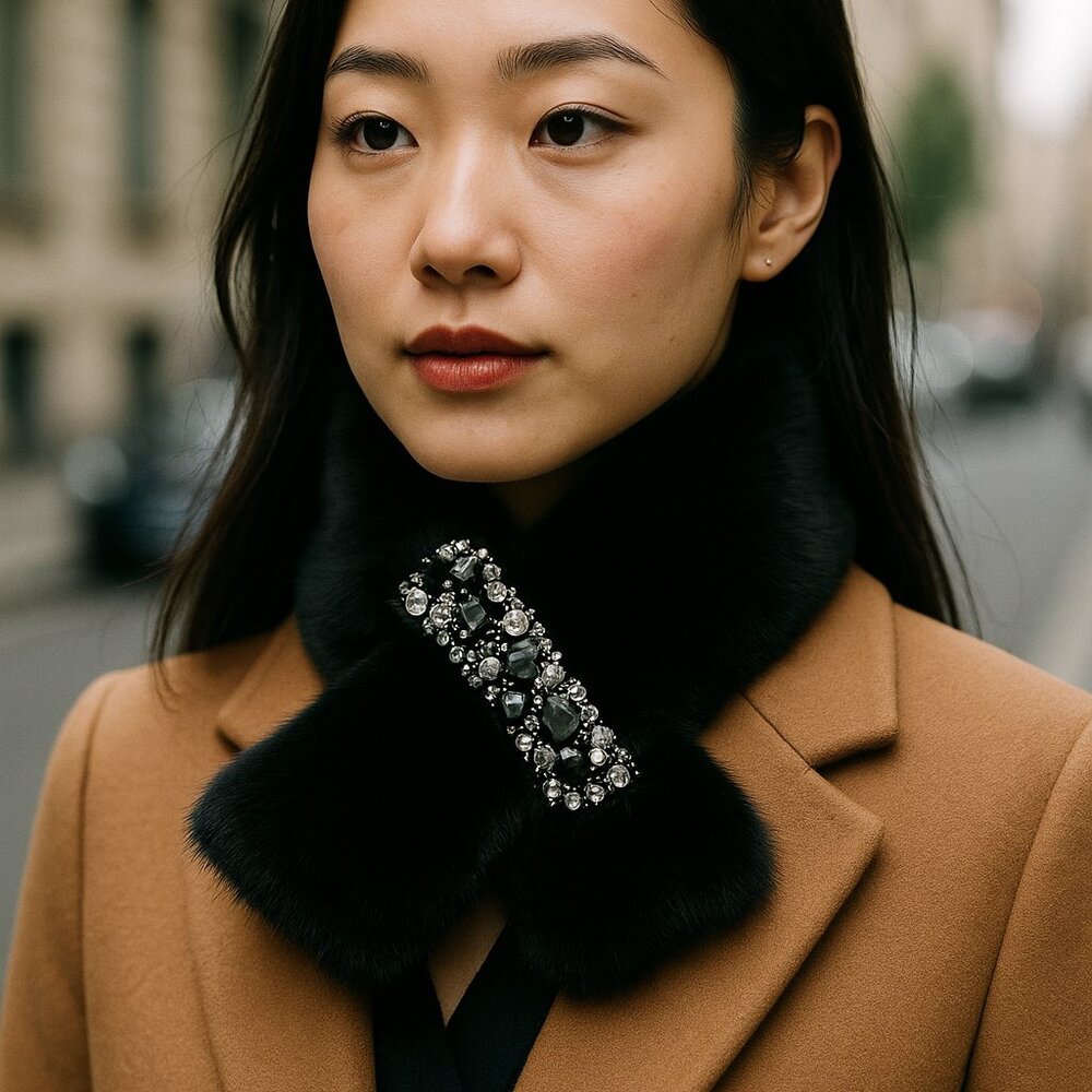 Moncler crystal embelished mink fur scarf